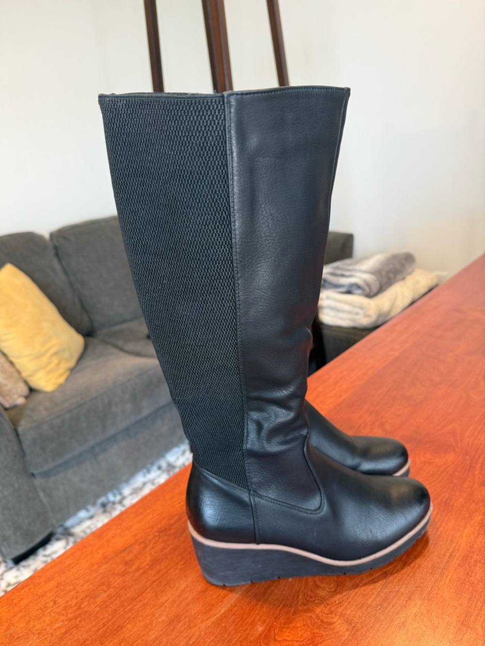 Naturalizer Black Over-the-Knee Wedge Boots.